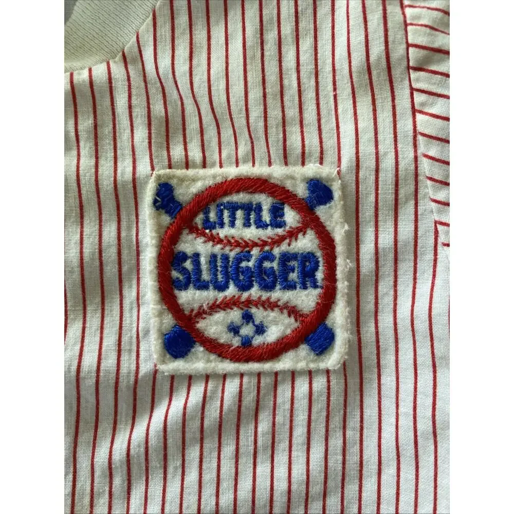 Vintage 1960's Little Slugger Button Shirt White Red Baseball 6-12mths